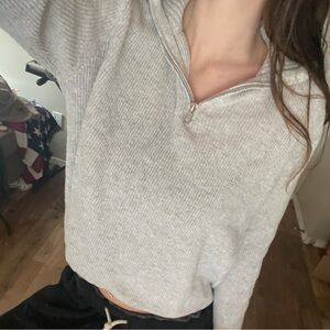 Brandy Melville Grey Ribbed Quarter Zip Sweater